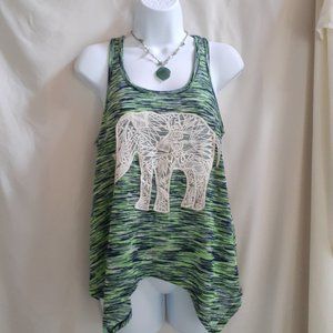 Green Lace Elephant Muscle T Tank Top Women Medium